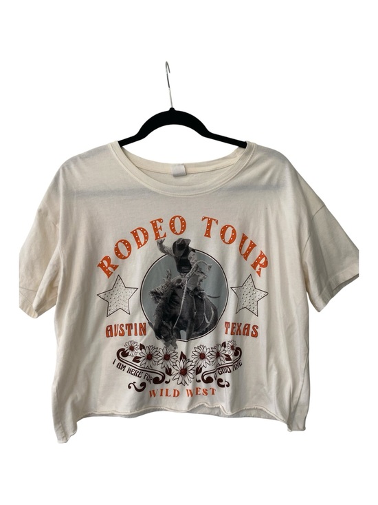 Electric Pink Tops - Rodeo Tour Austin Texas Wild West Crop Tshirt with Cowboy and Daisies - Sz Large